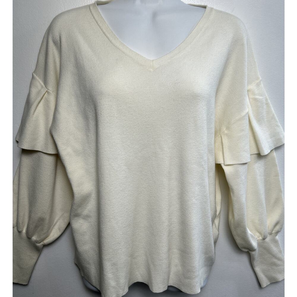 LAGUNAMOON Japan Sweater Pullover V-neck Ivory Layered Sleeve Women Large Knit